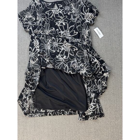 NWT Roz & Ali Dress Black White Embroidered Floral Mini Size Large - Picture 4 of 9